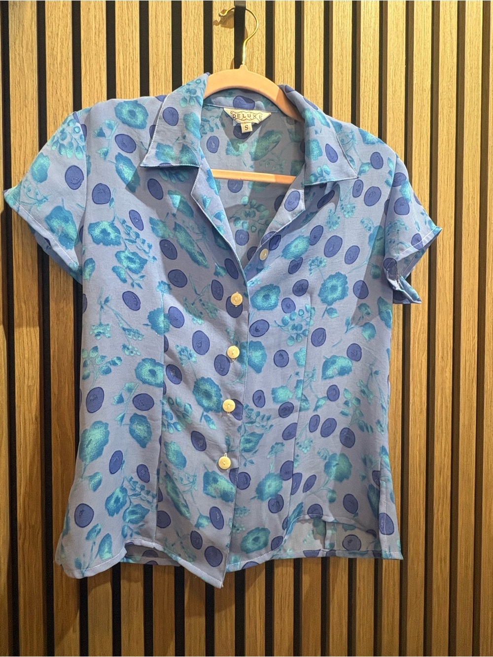 Luxe Blue & Teal Floral Polka Dot Button-Down Shirt